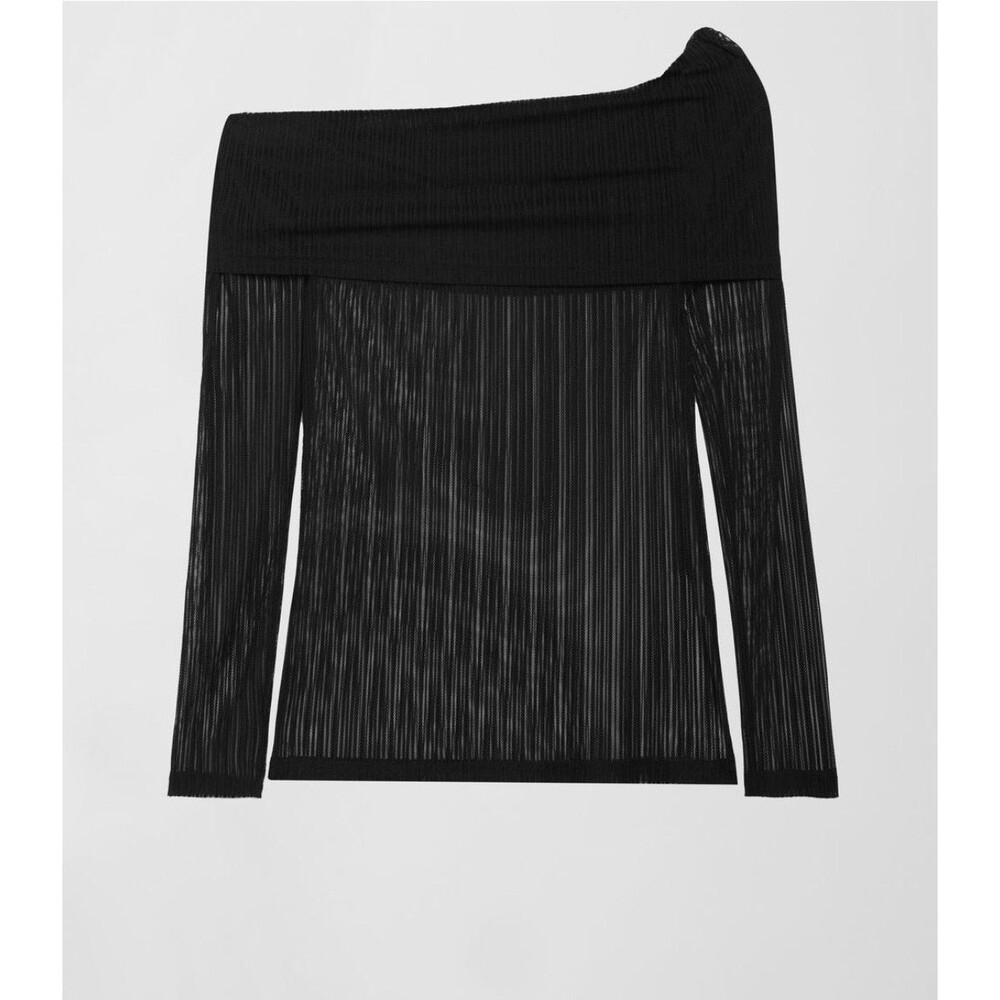 CARBON38 Black Mesh Off Shoulder Long Sleeve Stretch Workout Top Great Cond XS